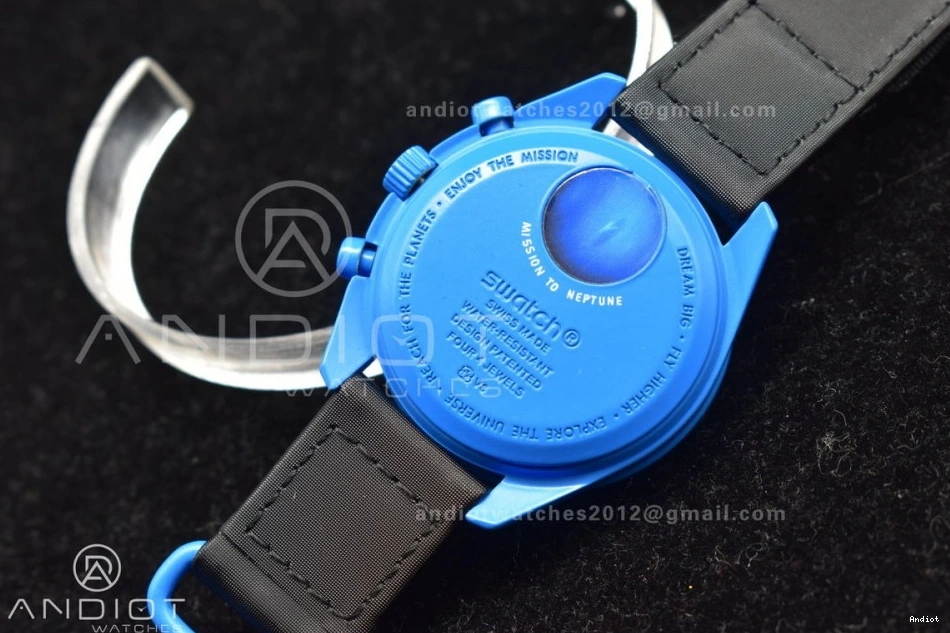to x Moonwatch Nylon Neptune Strap Swatch Omega on Mission Quartz Bioceramic 0412
